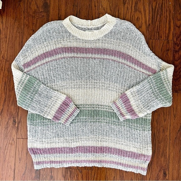 American Eagle Oversized Slouchy Knit Stripe Purple Blue Crewneck Sweater XL - Picture 14 of 14